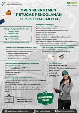 Open Rekrutmen Petugas Pengolahan Sensus Pertanian 2023