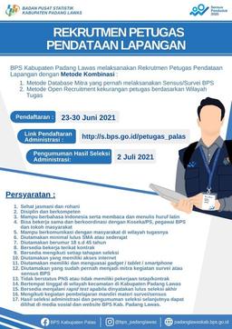 📢📢📢 Hai #SahabatData 👋  BPS Kabupaten Padang Lawas membuka Open Recruitment Petugas Petugas Pend