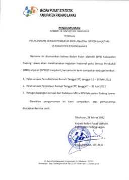 Pengumuman Pelaksanaan Sensus Penduduk 2020 Lanjutan di Kabupaten Padang Lawas